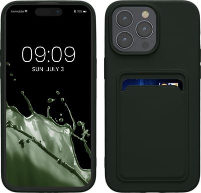 kwmobile telefoonhoesje geschikt voor iPhone 15 Pro Max - Hoesje met pasjeshouder - TPU case in donkergroen