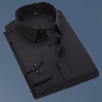 Lente Hoofd Promotie Heren Lange Mouw Shirt Zakelijk Casual Effen Kleur Onderlaag Nauwsluitende Kleding XXXXL zwart