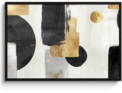 Poster in lijst - Fotolijst 120x80 cm - Posters - Goud - Rechthoeken - Cirkels - Abstract - Posterlijst zwart - Decoratie - Wanddecoratie woonkamer - Muurdecoratie slaapkamer