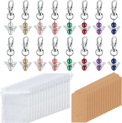 Beschermengel-hangerset - 16 stuks - engelsleutelhanger - organza zak - gastgeschenken bruiloft dop verjaardag