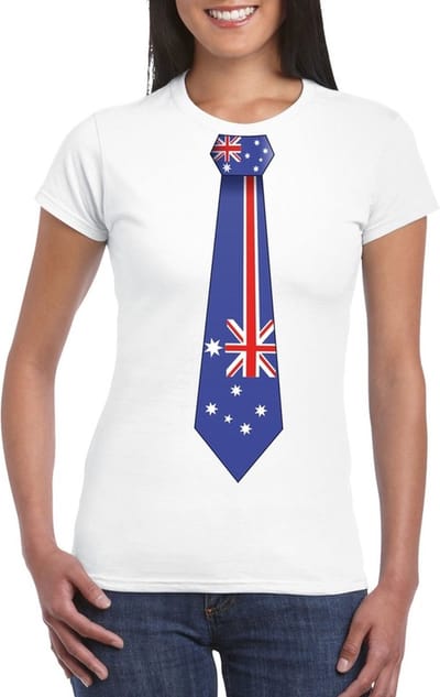 Wit t-shirt met Australische vlag stropdas dames - Australie supporter S