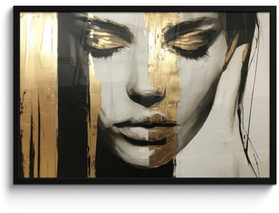 Poster in lijst - Fotolijst 90x60 cm - Posters - Ogen - Gezicht - Goud - Strepen - Posterlijst zwart - Decoratie - Wanddecoratie woonkamer - Muurdecoratie slaapkamer
