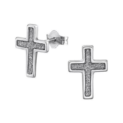Montebello Oorbellen Lieke - 925 Zilver E-Coating - Kruis - Glitter - 8x11mm