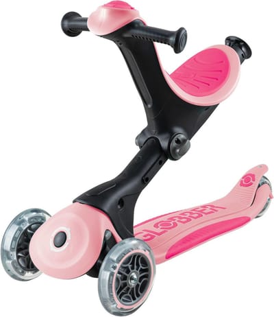 Meegroeistep - Globber Go Up Deluxe Flash Lights Pastel Pink - roze - lichtgevende wielen - met duwstang - in hoogte verstelbaar - vanaf 15 maanden tot 9 jaar