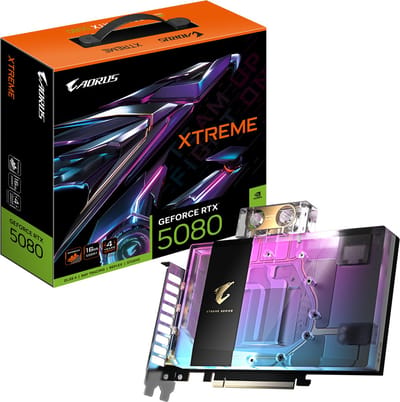 GIGABYTE NVIDIA GeForce RTX 5080 AORUSXTREME WATERFORCE WB 16G - Videokaart - 16GB - GDDR7 - PCIe 5.0 - 1x HDMI 2.1 - 3x DisplayPort 2.1