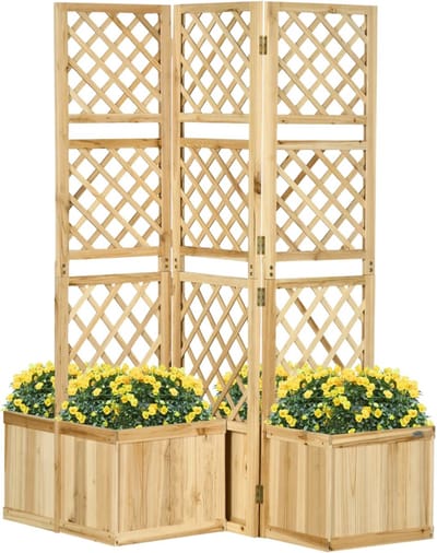 Plantenbak met klimrek - Bloembak - Weerbestendig - Met trellis - Buiten - Hout - Plantenrek - 4x36 Liter - Zwart