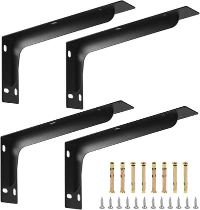 4-delige metalen wandplanksteunen voor hoeken - 90 graden steunen - stevige staalconstructie - 290 x 145 mm - maximaal 120 kg draagvermogen - zwart mat - ideaal voor opslag en decoratie