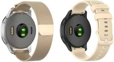 Strap-it Milanese band + Siliconen band - Milanees en siliconen bandje geschikt voor Garmin Vicoactive 4s / Garmin Venu 2s / Garmin Vivomove 3s - Milanees champagne goud & Siliconen beige