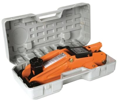 Perel Hydraulische autokrik, verrijdbaar, met opbergkoffer, lange hefboom, max. hefhoogte 200 mm, belastbaar tot 2 ton, staal, 448 x 210 x 135 mm, oranje