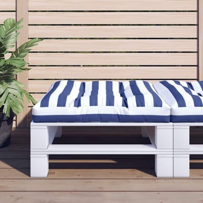 vidaXL - Palletkussen - gestreept - 80x80x12 - cm - stof - blauw - en - wit