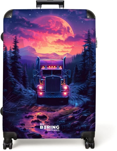 NoBoringSuitcases.com® - Koffer groot - Reiskoffer lichtgewicht - Truck - Nacht - Neon - Rolkoffer met 4 wielen - Grote trolley XL - 98 liter bagage
