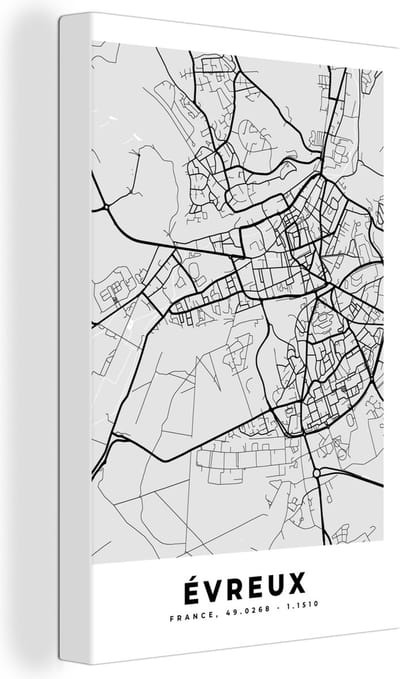 Canvas Schilderij Stadskaart – Frankrijk – Kaart – Évreux – Plattegrond - 20x30 cm - Wanddecoratie
