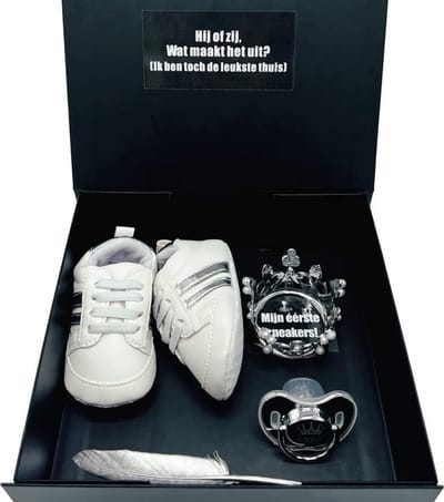 Kraamcadeau Unisex Hij of Zij - Baby Geschenkset - Babyschoentjes en Speen - kraamkado
