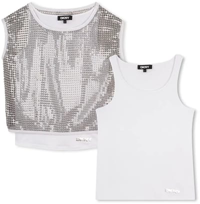 Dkny D62618 Mouwloos T-shirt Wit,Zilver 14 Years Meisje
