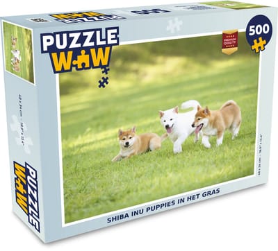 Puzzel Shiba Inu puppies in het gras - Legpuzzel - Puzzel 500 stukjes