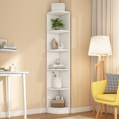 Zubaliya Hoekboekenkast - wit - 5 planken - MDF - ruimtebesparend hoekdesign