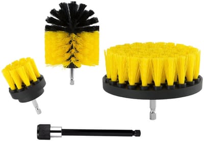 Schoonmaak borstelset auto- Luxe Boormachine Borstelset - Borstel voor Boormachine - Drill Brush - Boorborstel - 4 Stuks-Boormachine Borstelset - 3-in-1 - Schuurborstel - Reinigingsborstel - Boorborstel - Zwart / Geel