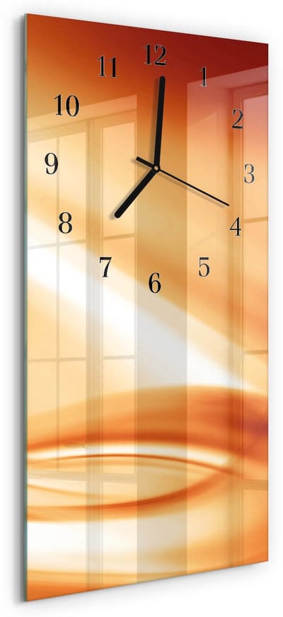 Tulup Wandklok - Abstractie Gekleurde Glazen Klok - 30x60 cm - Oranje Glazen Klok Met Print - Zwarte Handen - Rechthoekige Wandklok - Glazen Klok Met Print - Wandklok Glas Met Motief