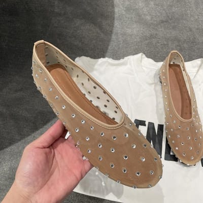 Kristallen Dames Ballerina's Mesh Dans Flats Schoenen Casual Rijdende Wandelloafers Espadrilles Dames Instappers Luie Schoenen 35 white