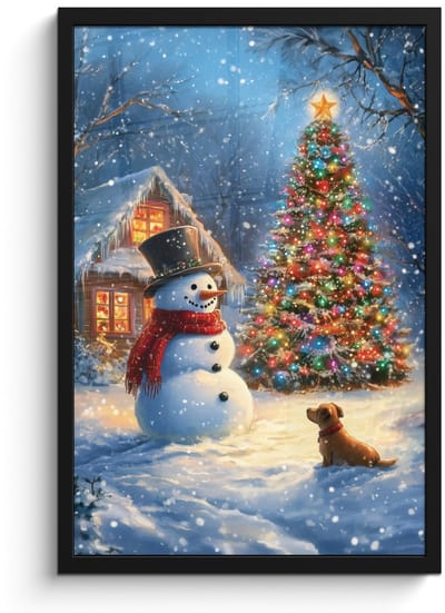 Poster in lijst - Fotolijst 40x60 cm - Posters - Kerstwonder - Winteravond - Kleurrijk - Posterlijst zwart - Decoratie - Wanddecoratie woonkamer - Muurdecoratie slaapkamer - Kerstversiering - Kerstdecoratie voor binnen - Kerstmis