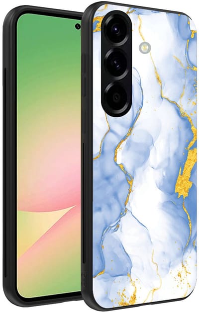 Smartphonica Telefoonhoesje Geschikt voor Samsung Galaxy A56 met Lichtblauw Goud Marmer Opdruk - TPU Backcover Case Lightblue Gold Marble Design geschikt voor Samsung Galaxy A56