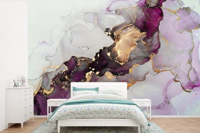 Behang - Fotobehang Marmer - Abstract - Goud - Paars - Breedte 360 cm x hoogte 240 cm