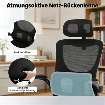 OKWISH Ergonomische Bureaustoel Met Hoge Rugleuning - Verstelbaar, Kantelbaar En Ademend - Voor Werk En Overleg - Zwart