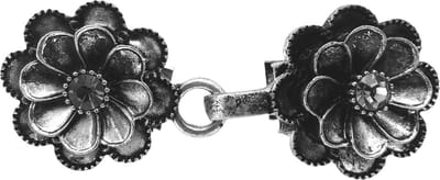 Vestsluiting - clip met haakje, Dahlia bloem met middenin strass steentje-antiek zilver, voor vest, sjaal of omslagdoek