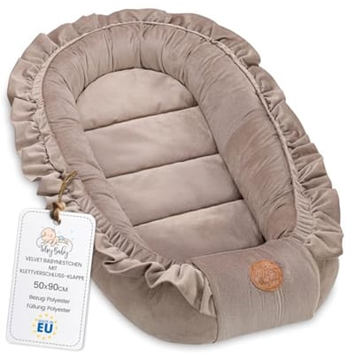Babynestje voor Pasgeborenen - Veelzijdig en Draagbaar Knuffelnest - Velvet Beige
