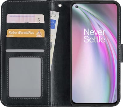 Hoesje - Met Pasjeshouder - Geschikt voor OnePlus Nord CE - Luxe Bookcase Portemonee - Flip Case - Kunstleer Book Case - Flipcase - Book Cover - Walletcase - Portemonneehoes - Zwart