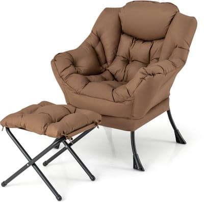 COSTWAY Fauteuil met kruk, relaxstoel met armleuningen, zijzak en voetensteun, loungestoel, televisiestoel, oorfauteuil voor woonkamer, slaapkamer, kantoor (bruin)