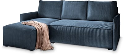 HOEKBANK PERUSI Blauw Cordstof met slaapfunctie