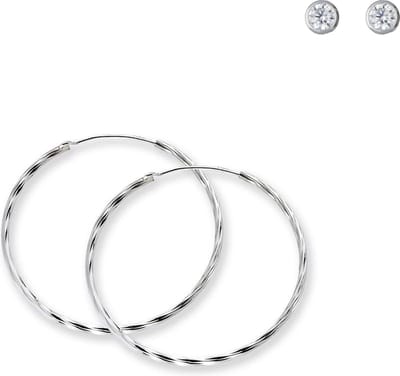 Classics&More oorringen en solitair oorknoppen - zilver - zirkonia - ronde buis 2 mm - 51 mm