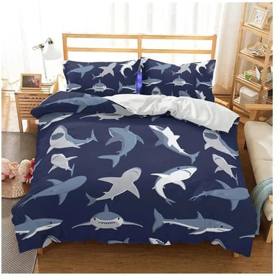 Haai Dekbedovertrek Set Volledige Maat Queen Size Twin Diepzee Dieren Beddengoed Sets voor Jongens Meisjes Luxe Zacht Dekbedovertrek Set AU Single(140*210cm)3pcs