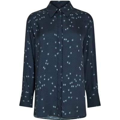 Boss Damesblouse met spikkelpatroon, normale pasvorm (Marine)