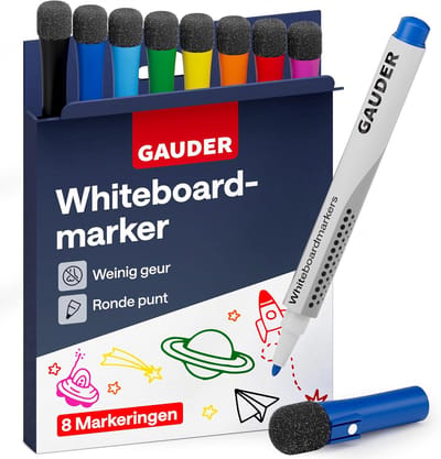 Whiteboard Markers Dunne Punt - Whiteboard Marker Set - Multicolor - Droog en Restloos Uitschrijfbaar - Geïntegreerde Spons - Voor School, Kantoor en Thuis