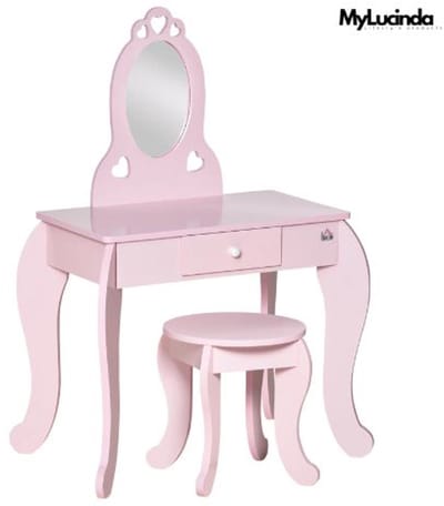 Mylucinda® Kaptafel Voor Kinderen – Inclusief Spiegel En Kruk – Geschikt Voor 3-6 Jaar – 60x36x88 cm – Roze