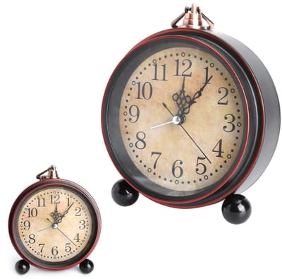 Dailygoods- Wekker Vintage Analoog Klein - Geruisloos - Romeinse Cijfers - Stille Batterij - 14 cm - Voor Nachtkastje/Slaapkamer - Tafelklok