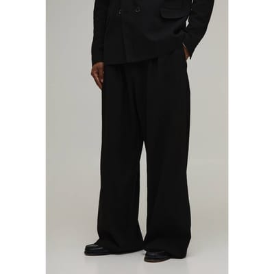 Linnen-look Wijde Pijpen Pantalon Met Plooien En Gesneden Pasvorm | Black | Size 30