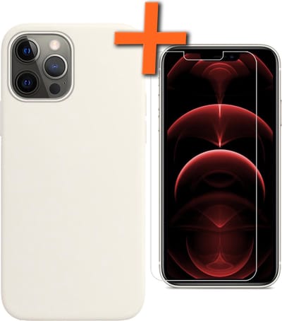 Hoes - Met Screenprotector - Geschikt voor Apple iPhone 13 Pro - Sterk & Shockproof - Back Cover - Siliconen Case - Telefoon Hoes - Wit