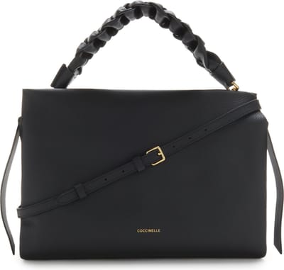 COCCINELLE Leren Handtas Schoudertas Boheme Grana Double Hand Bag Noir / Brule Zwart