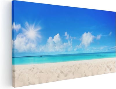 Artaza Canvas Schilderij Strand En Zee - 40x20 cm - Klein - Wanddecoratie Zeezicht - Muurdecoratie Kust - Schilderijen Op Canvas Zonnig Strand