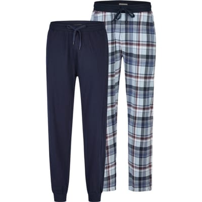 Phil & Co Heren Lange Pyjamabroeken 2-Pack Blauw Geruit/Donkerblauw - Maat M