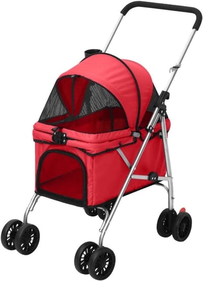 Hondenwagen Inklapbaar - Hondenbuggy Puppywagen - Huisdieren Vervoeren - Ademend Gaas - 76x50x100 cm - Rood