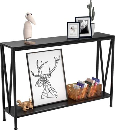 Consoletafel, halmeubel, bankconsoletafel met opberglegplank, industriële stijl voor woonkamer en slaapkamer, zwart, afmetingen 110 x 25 x 76 cm