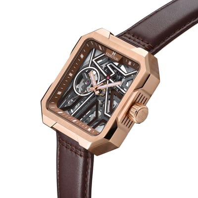 Heritor Automatic Campbell leren band skelethorloge - roségoud/bruin