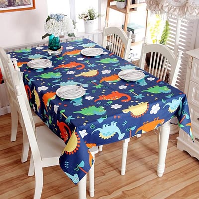 Cartoon Dinosaurus Print Decoratief Tafelkleed Katoenen Tafelkleed Voor Kinderkamer Tafelkleed Voor Kinder Slaapkamer Woondecoratie 60X60 CM blauw