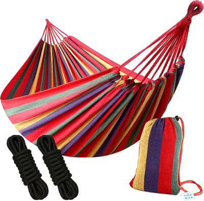 HSXL Dubbele Hangmat Rood met Touwen - 1 of 2 Persoons - Lig Oppervlak 190x150cm - Lengte 260cm