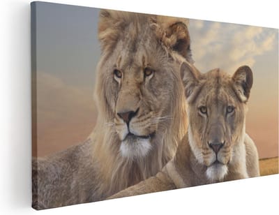 Artaza Canvas Schilderij Leeuw - 40x20 cm - Klein - Wanddecoratie Leeuw En Leeuwin - Muurdecoratie Dieren - Schilderijen Op Canvas
