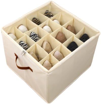 Schoenen Opbergbox - Geschikt voor 16 Paar - Opvouwbare Schoenen Organizer - Verstelbare Vakken - Ruimtebesparend - Beige